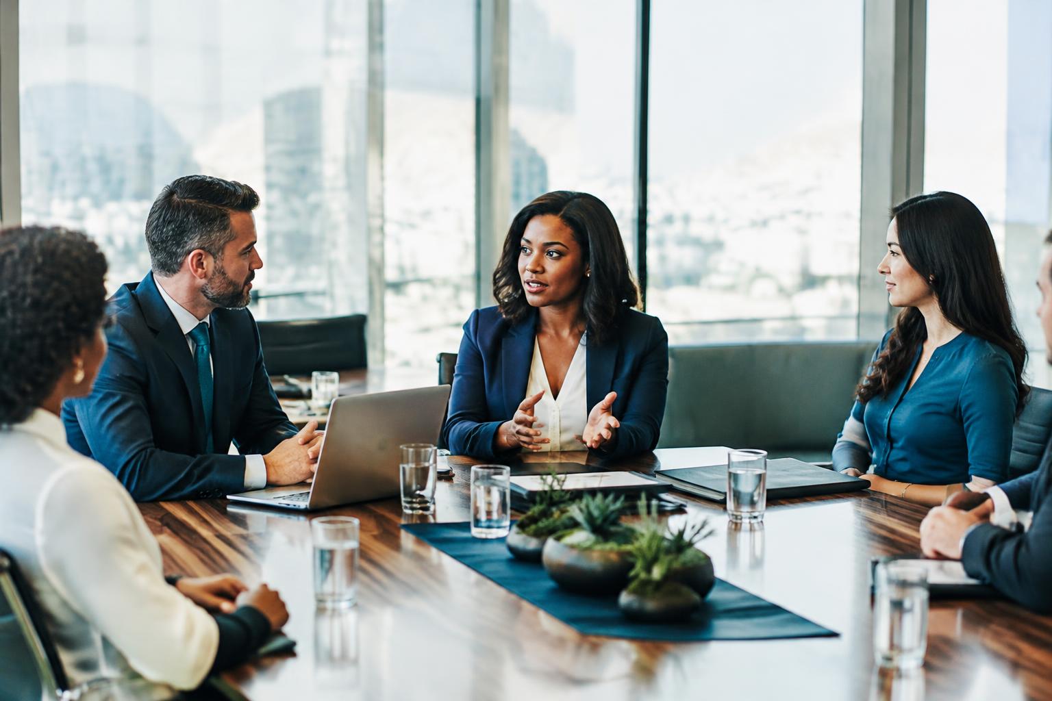 Executives discussing strategy around a boardroom table